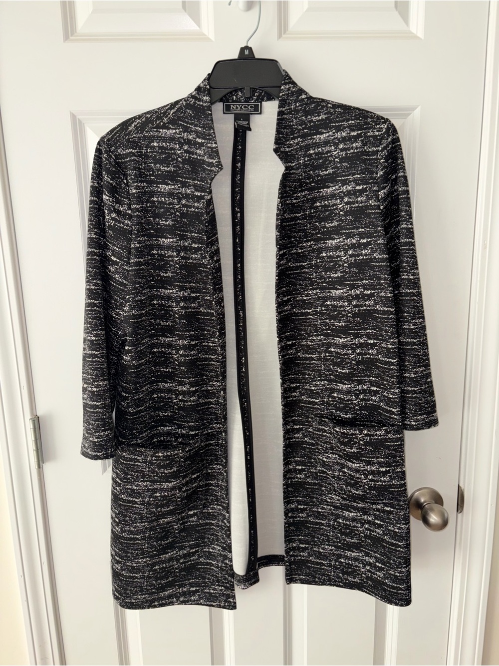 NY&C Black & White Open-Front Textured Print Cardigan Jacket